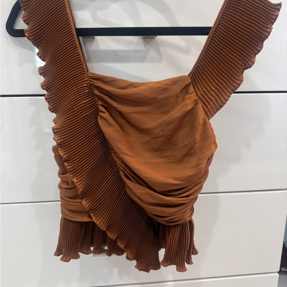 Ramy Brook Brown Pleated Tank Top